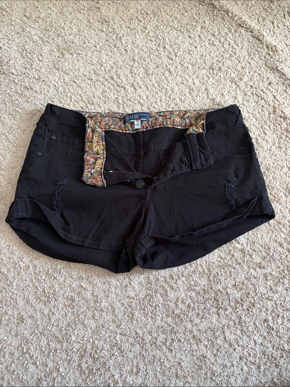 Boom Boom Jeans Black Women's Denim Shorts with Floral Waistband